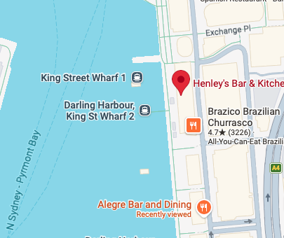 Map showing Henley's Bar and Kitchen beside King Street Wharf